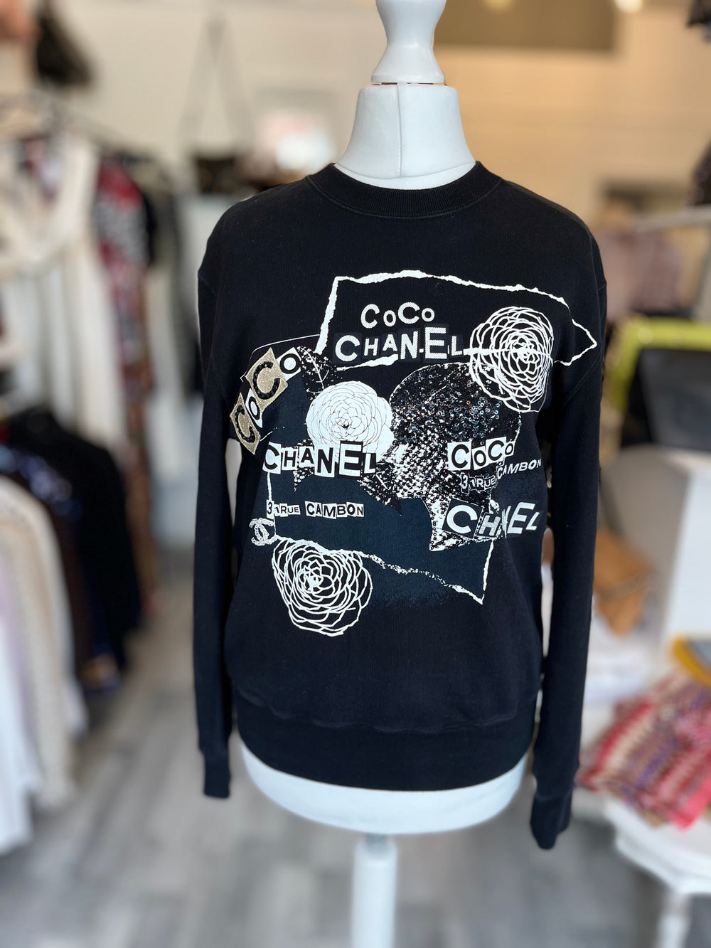 Pre Loved Chanel Coco Embellished Black Sweatshirt Size S (relisted)