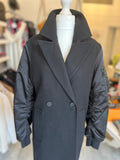 Pre Loved All Saints Black Wool Blend Coat Satin Sleeves UK10