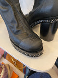 Chanel Black Leather Ankle Boots with CC Toe and Chain Sole Design  UK 5