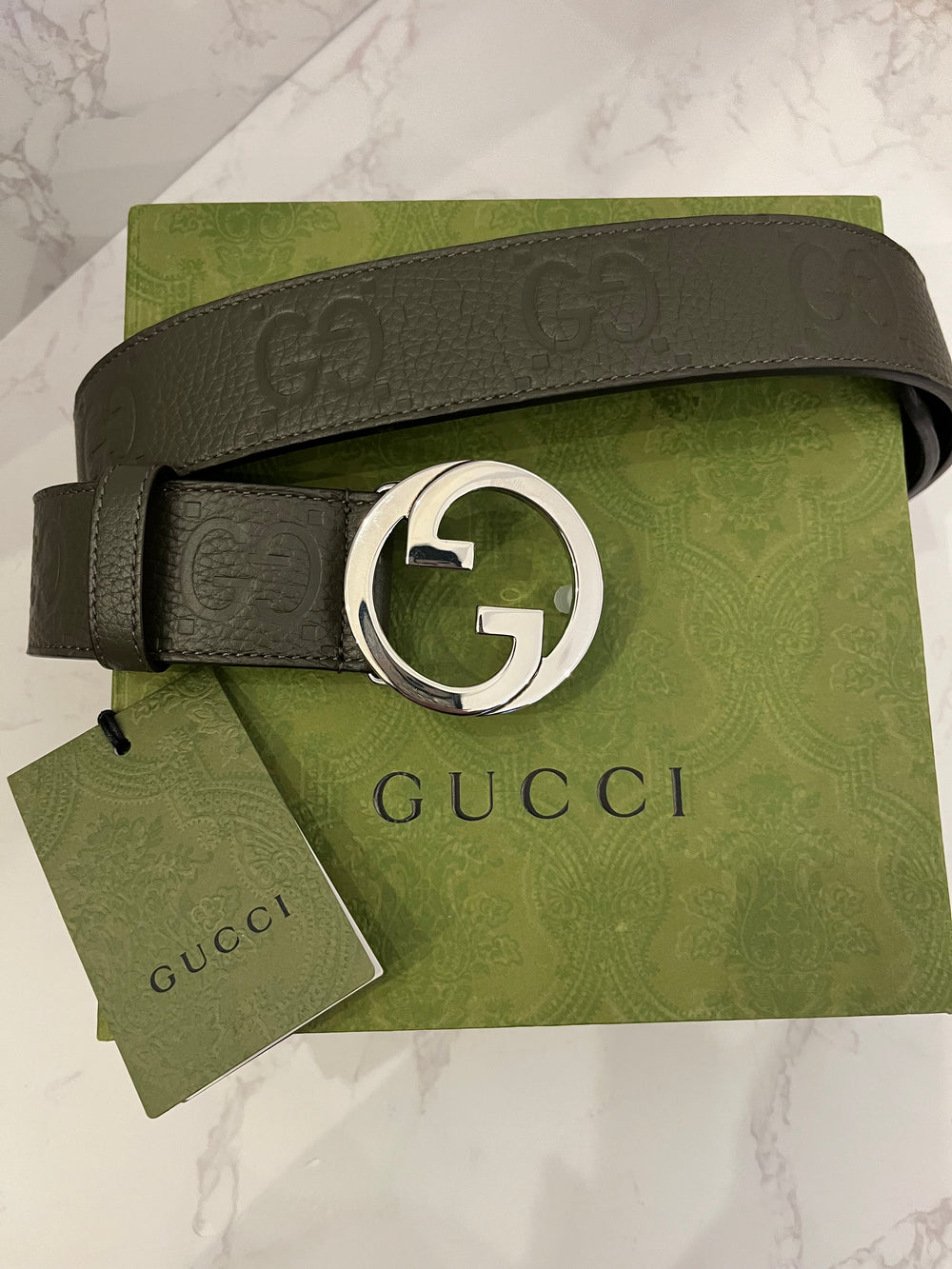 Pre Loved Gucci Olive Green GG Interlocking Buckle Belt 95cm (New) **reserved**