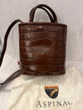Pre Loved Aspinal of London Embossed Brown Leather Bucket Bag (as new)