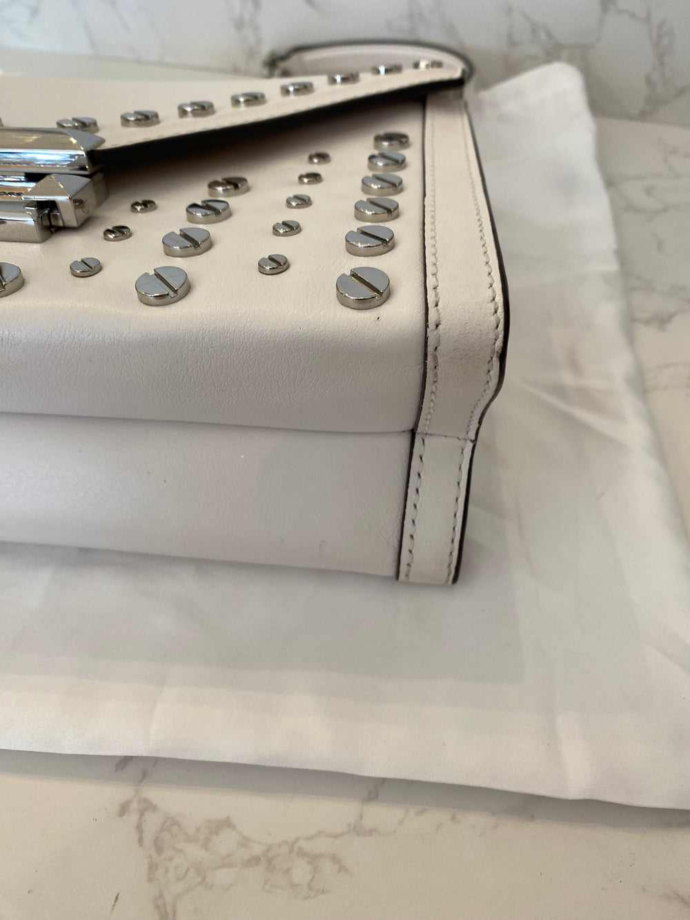 Pre Loved Michael Kors Whitney Handbag in White Leather with Silver Studs (excellent)