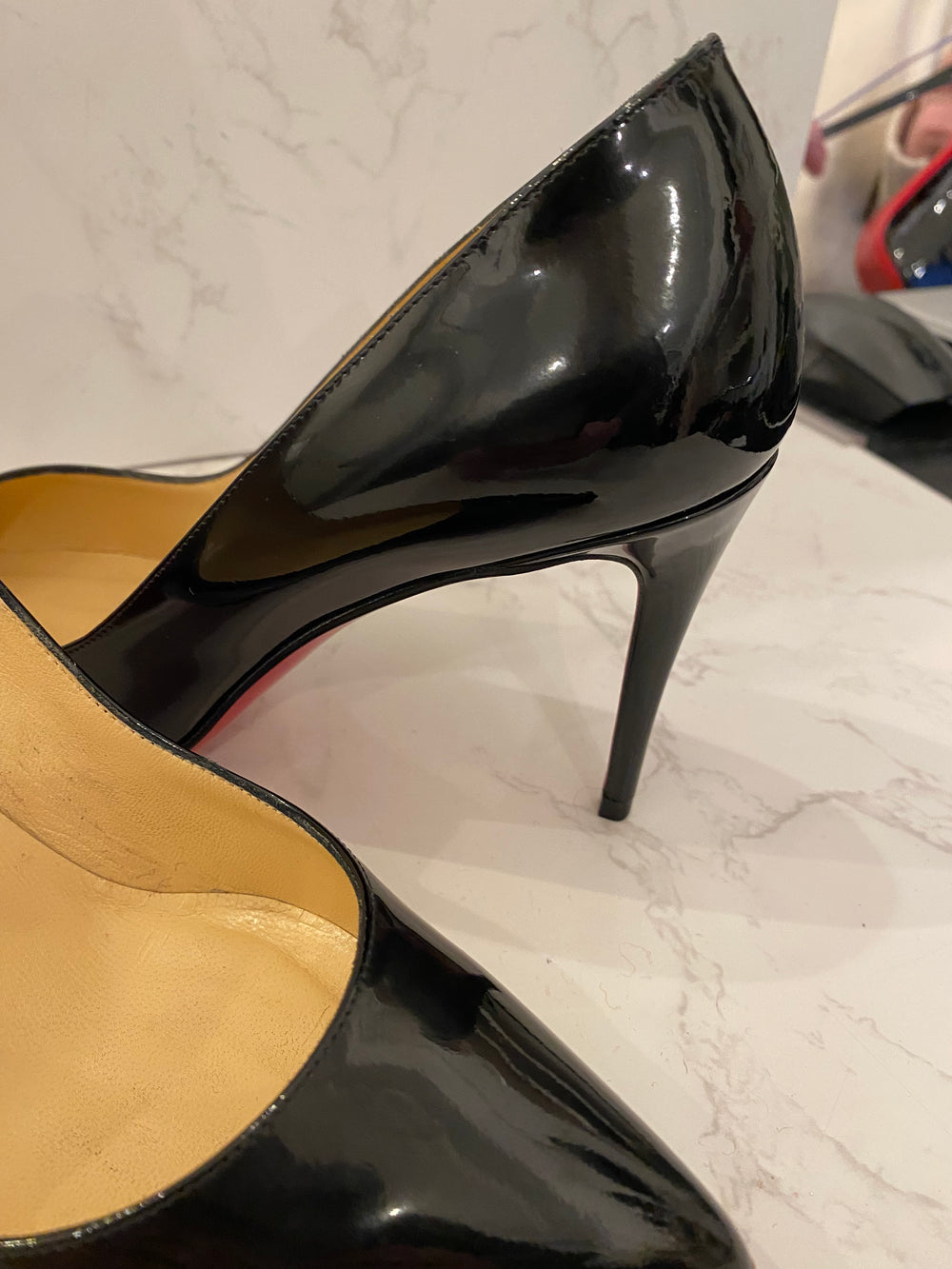 Pre Loved Christian Louboutin Black Patent Heels uk4 **reserved IL**
