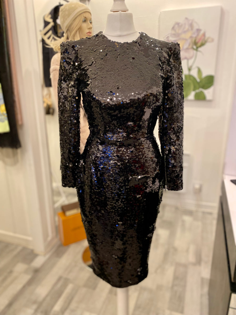 Pre Loved Alex Perry Black Sequin Dress uk8