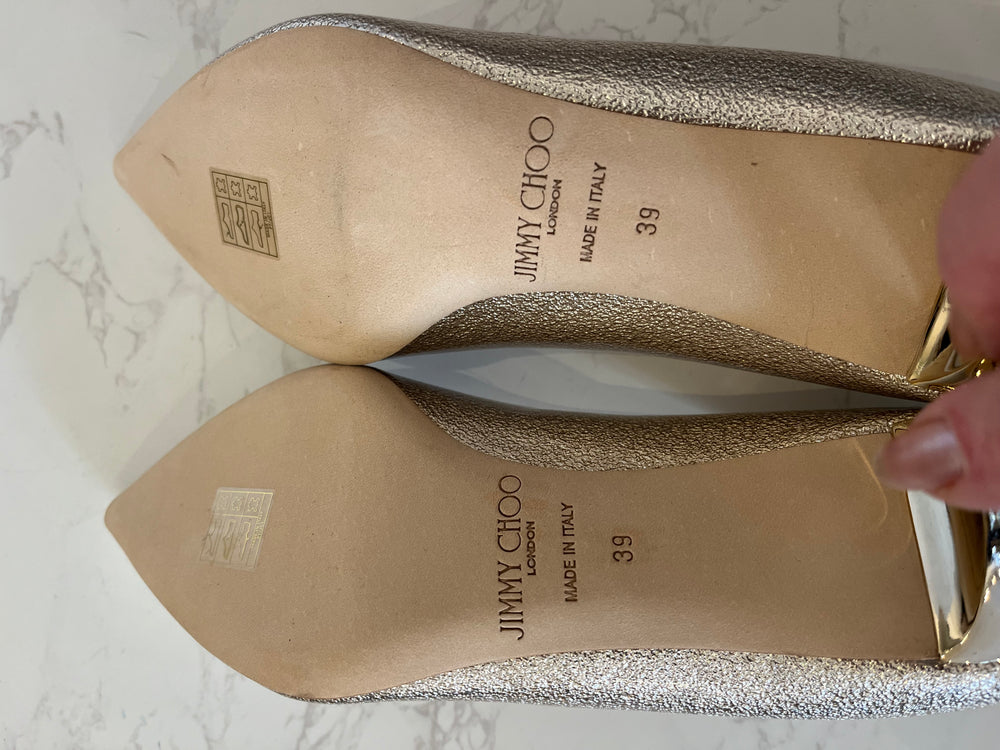 Pre Loved Jimmy Choo Romy Attila Kitten Heels in Gold UK 6 (New)