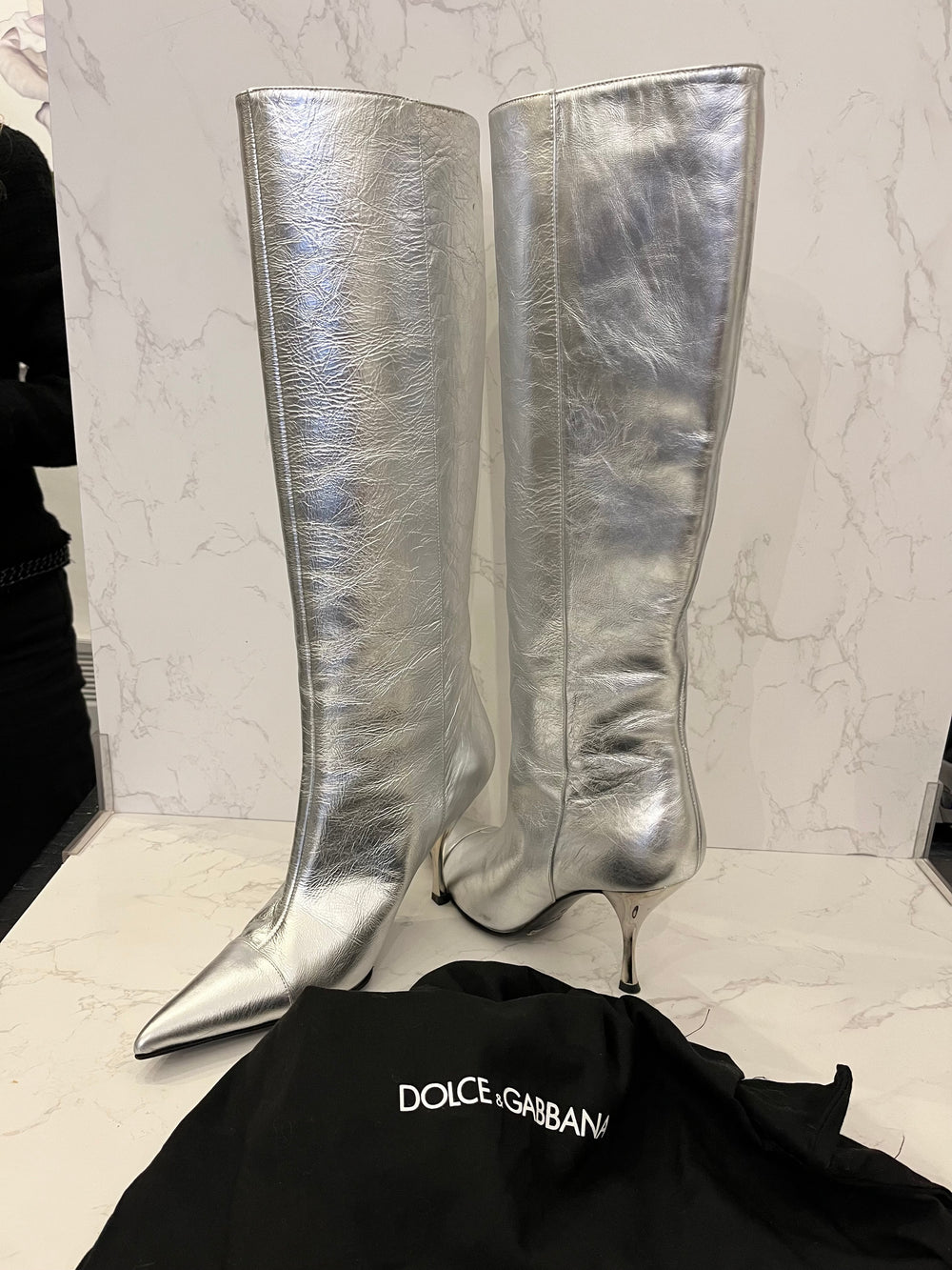 Pre Loved Dolce & Gabbana Silver Heeled Boots UK 3