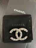 Pre Loved Chanel Gunmetal Tone & Crystal CC Brooch