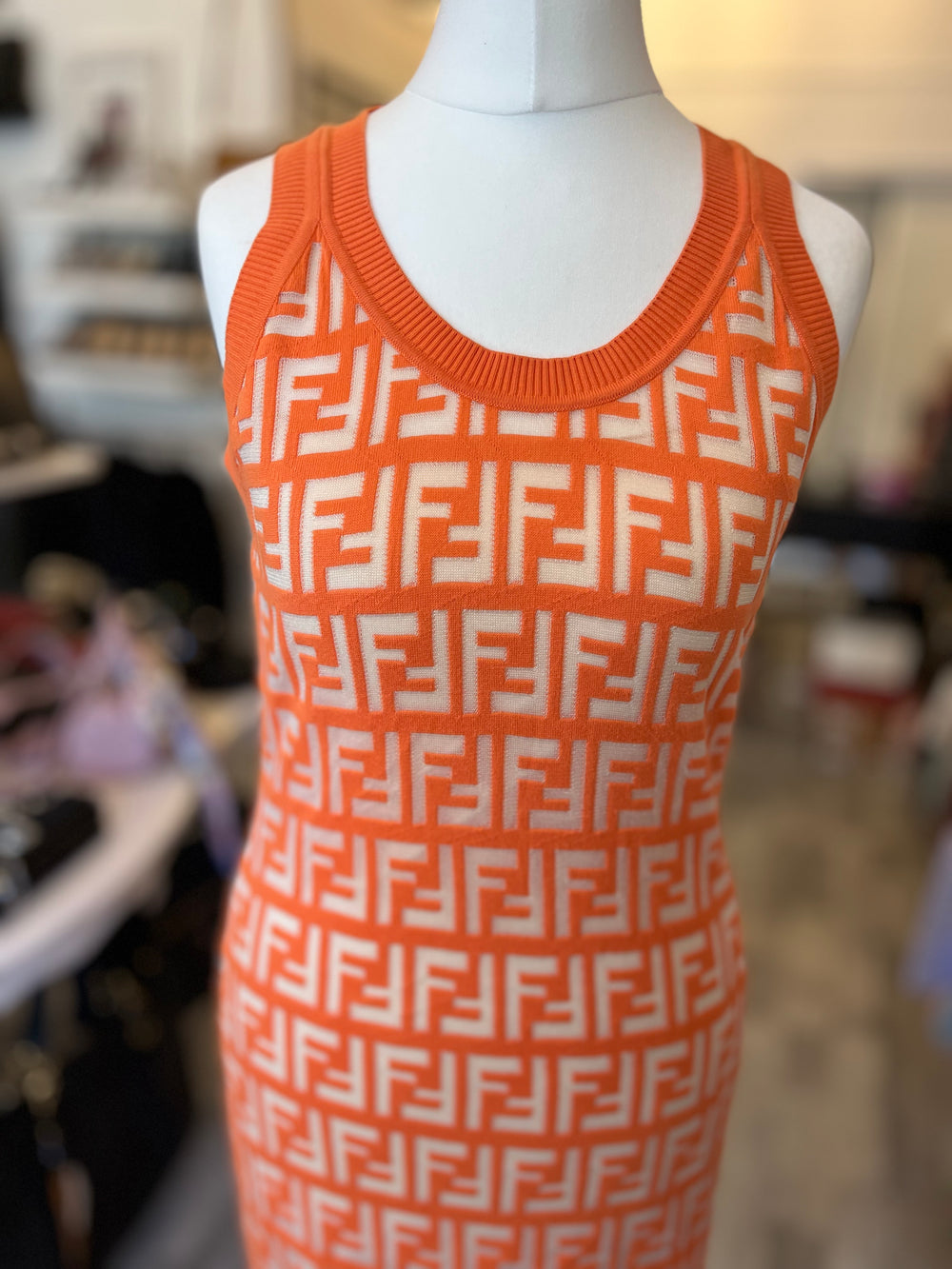 Pre Loved Fendi Zucca Orange Dress It40 Uk8