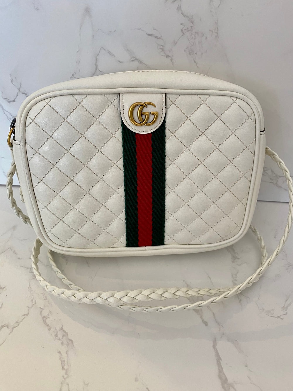 Pre Loved Gucci Trapunata White Mini GG Crossbody Bag (excellent) **reserved S**