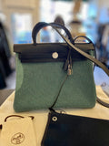 Hermes Herbag Zip 31 in Blue Saphir, Menthe and Criss Viking Toile With Hunter Leather