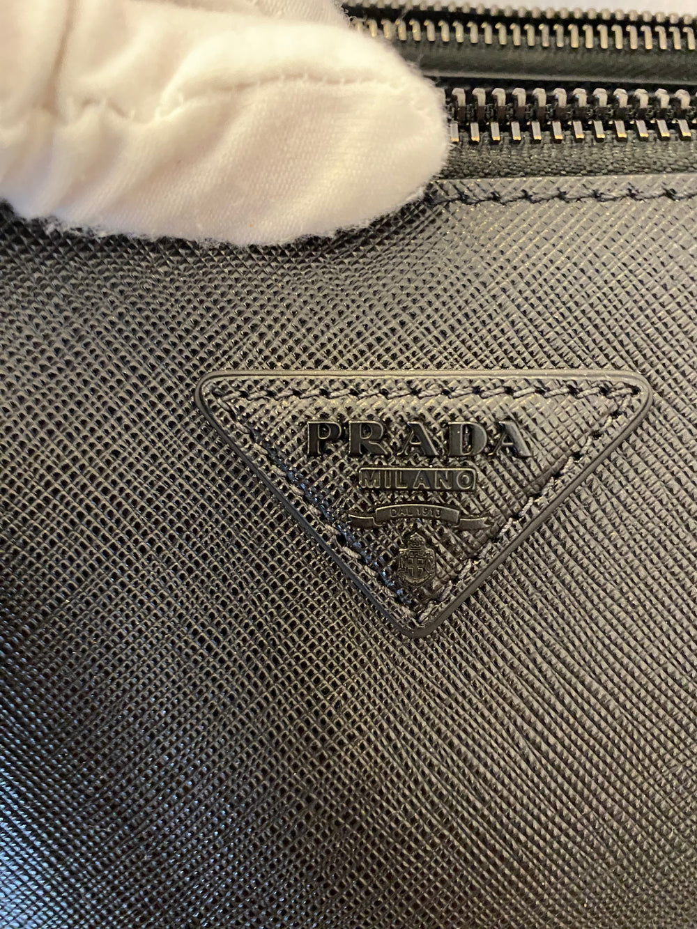 Pre Loved Prada Black Saffiano Lux Two Way Double Zip Tote (pristine)