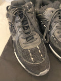 Pre Loved Chanel Black Tweed Suede Goatskin CC Sneakers Size UK 5.5