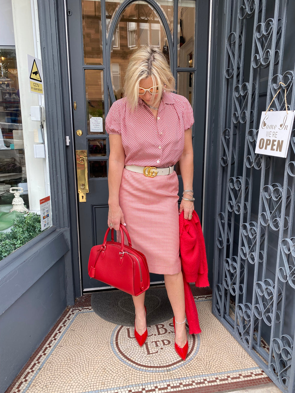 Pre loved Vintage Christian Dior Dogtooth Red Skirt uk12.