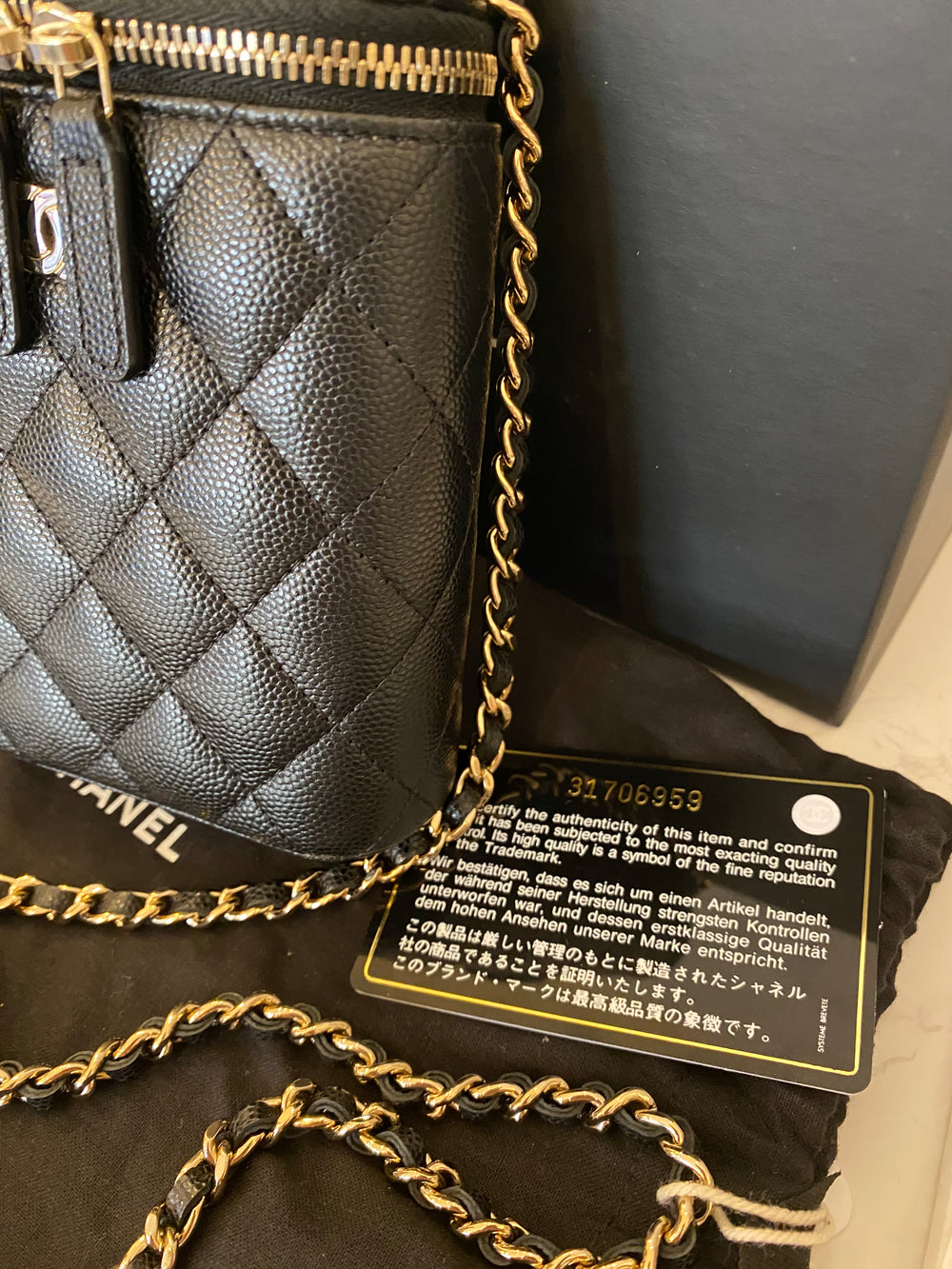 Pre Loved Chanel Mini Vanity Case in Black Cavier Leather - Excellent