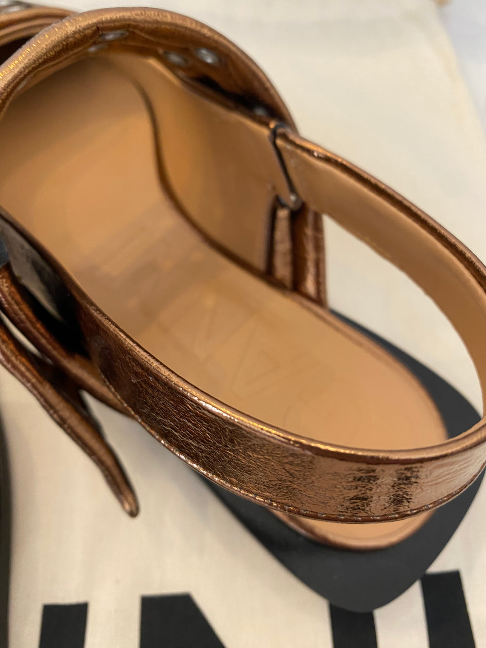 Pre Loved Ganni Metallic Buckle Ballerinas in Bronze UK 5 - NEW