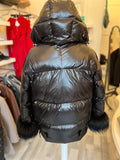 Moncler Grenoble Black Down Jacket With Hood & Fur Cuffs Size 3 fits UK 12-14