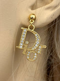 Pre Loved Dior Gold Plated  Earrings feature DIOR letters with crystal detail (excellent)