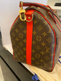 Pre Loved Louis Vuitton Monogram Keepall 50 With Red Leather Trim (excellent)