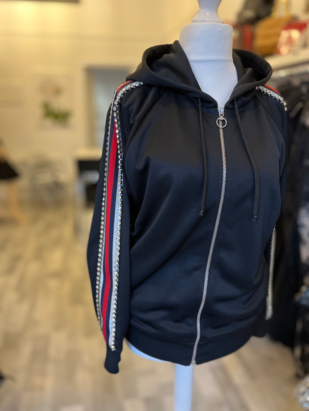 Pre Loved Gucci Track Hoodie Jacket with Crystals on sleeves (excellent)