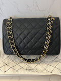 Pre Loved Chanel Double Flap Jumbo in Black Caviar Leather (excellent)