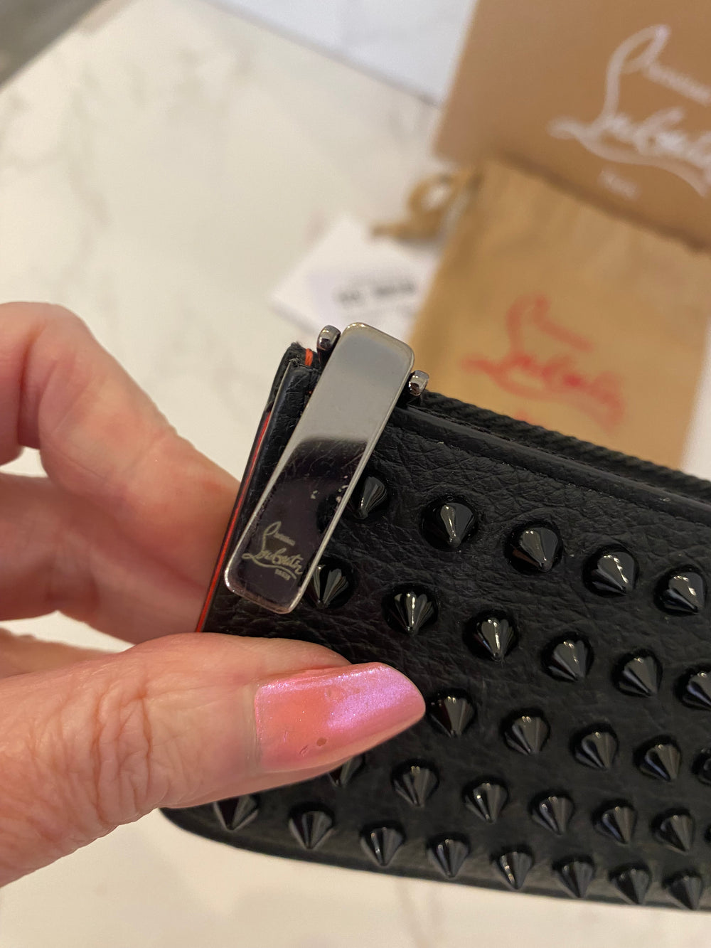 Pre Loved Christian Louboutin Black Spike purse/cardholder (excellent)