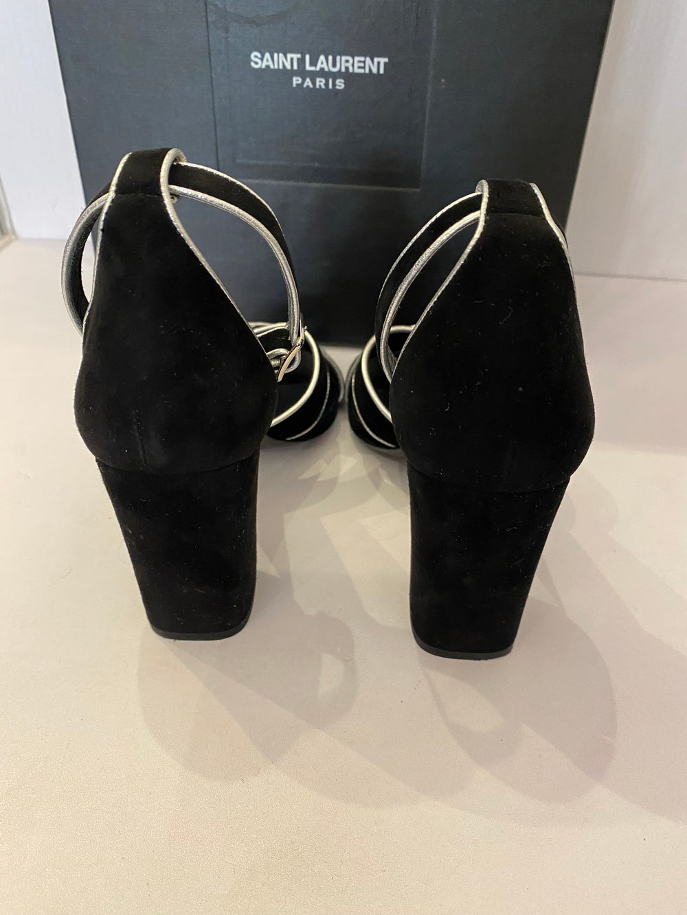 Pre Loved Yves Saint Laurent Black Platform Velvet Heels uk3.5 (excellent)