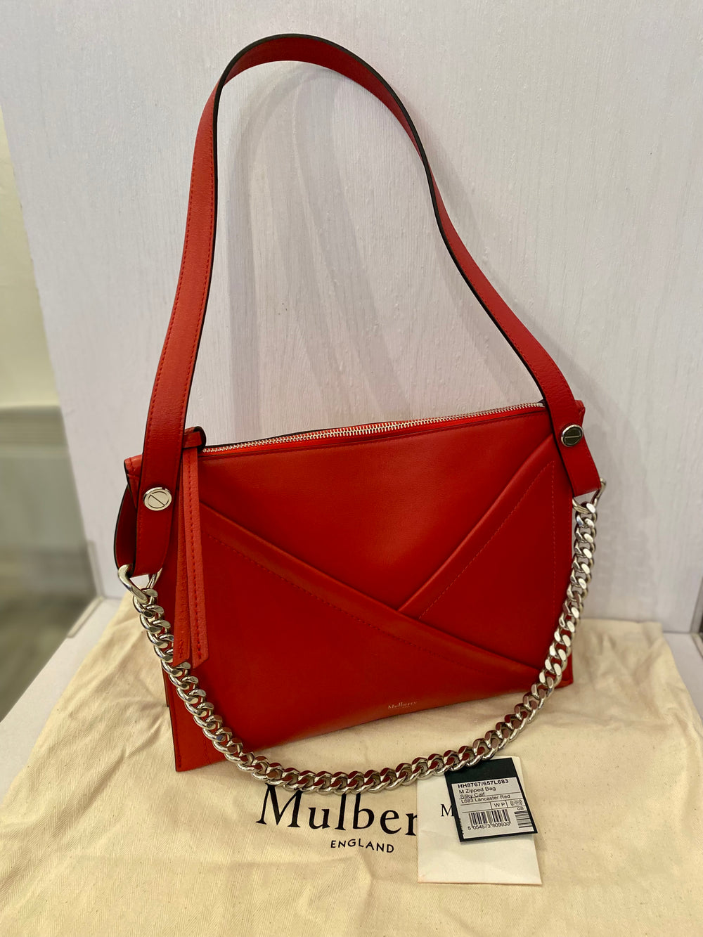 Pre Loved Mulberry M Zipped Envelope Bag in Red Leather (Excellent)