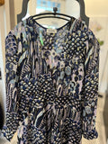 Pre Loved Zadig & Voltaire Blue Silk Dress Gold Metallic Accents Size S uk10