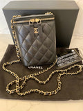 Pre Loved Chanel Mini Vanity Case in Black Cavier Leather - Excellent