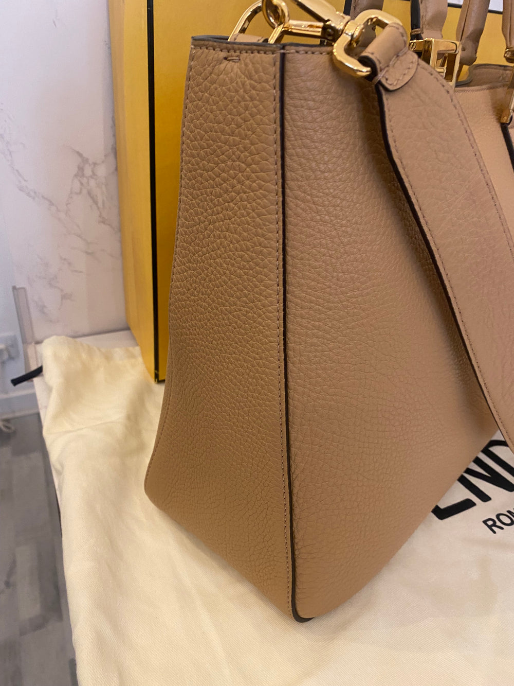 Pre Loved Fendi FF Vitello Glacier Medium Handle Tote - AS NEW