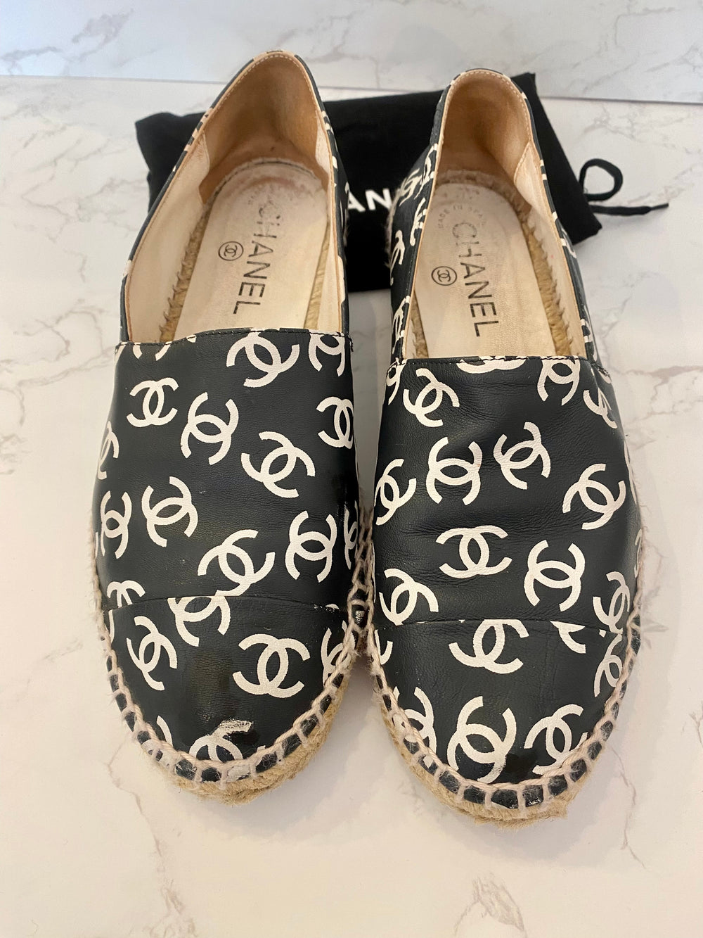 Pre Loved Chanel Leather Logo CC Espadrilles UK3