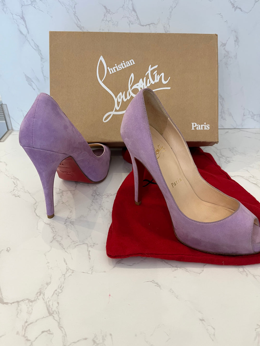 Pre Loved Christian Louboutin Very Prive 120 Lilac Suede Heels UK 3