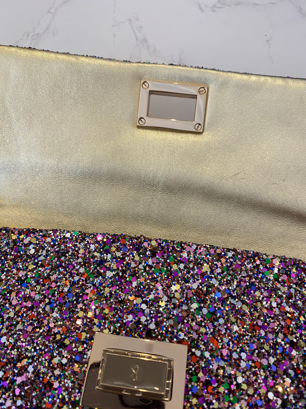 Pre Loved Anya Hindmarch “Valorie”  Glitter Clutch Bag (excellent)