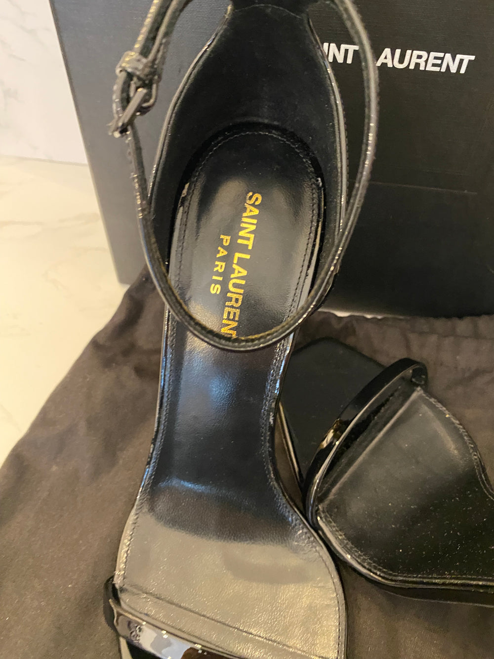 Pre Loved Yves Saint Laurent Opyum Sandals in Black Patent Size uk7