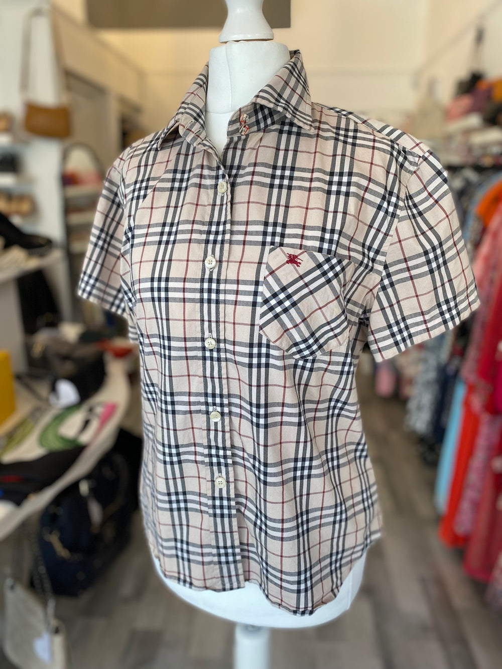 Pre Loved Burberry Short Sleeved Check Shirt Uk 8