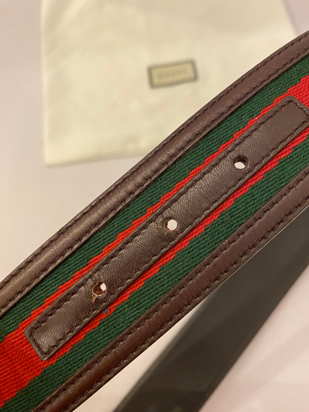 Gucci Brown Leather and Green & Red Web Interlocking GG Belt size 95mm (as new)