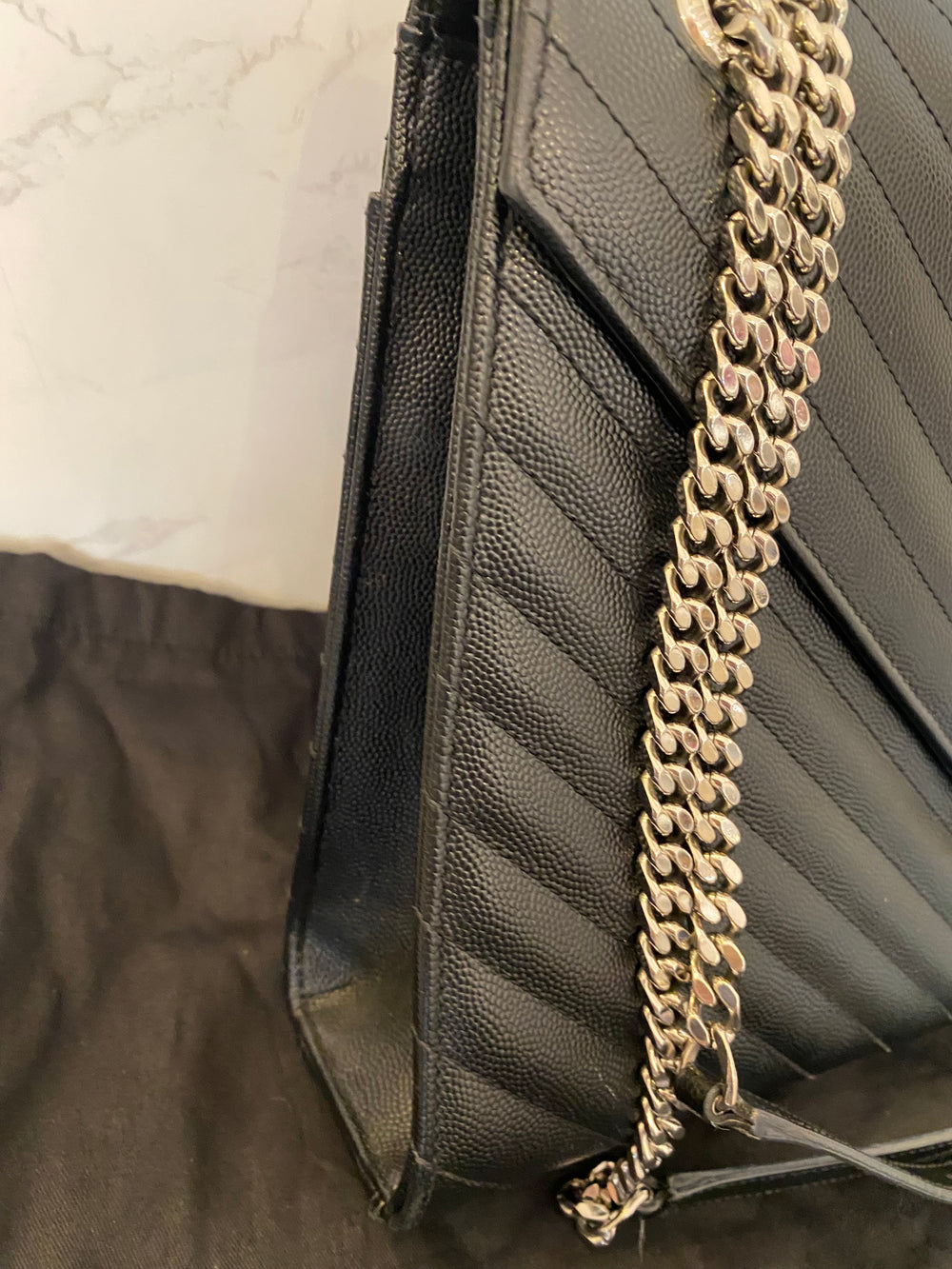 Pre Loved Yves Saint Laurent Black Leather Chevron Envelope Bag - Excellent