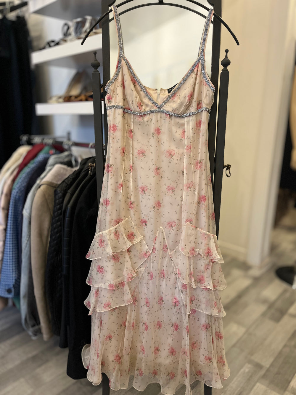 Pre Loved Dolce & Gabbana Silk Dress Crystal Diamante Details size 40 UK 8 (Excellent)