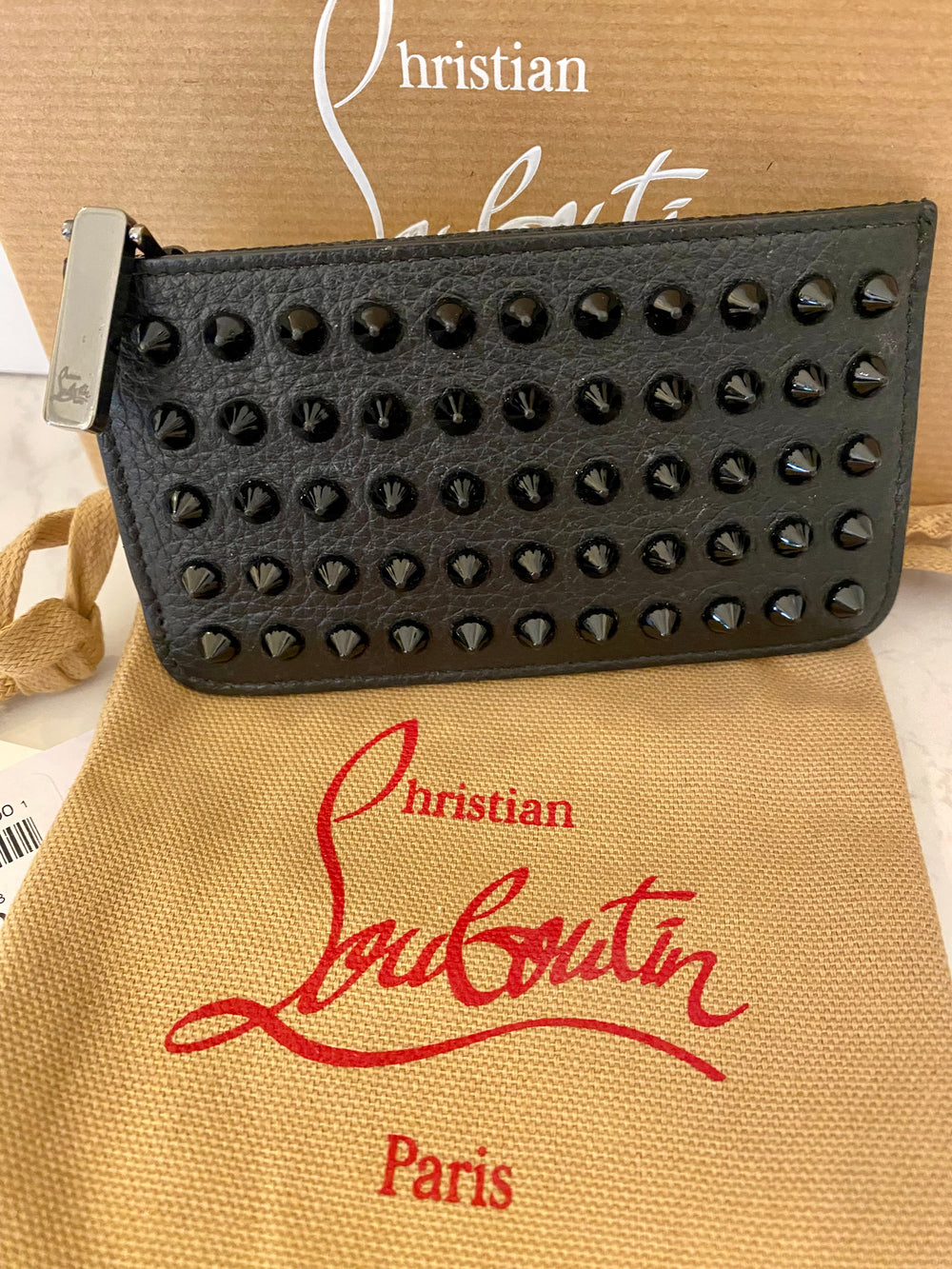 Pre Loved Christian Louboutin Black Spike purse/cardholder (excellent)