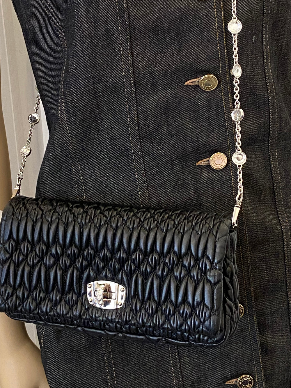 Pre Loved Miu Miu Black Crystal Matelasse Shoulder/Cross Body/Clutch Bag (new)