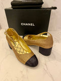 Pre Loved Chanel Black & Gold Mary Jane Heels UK 6 (new)