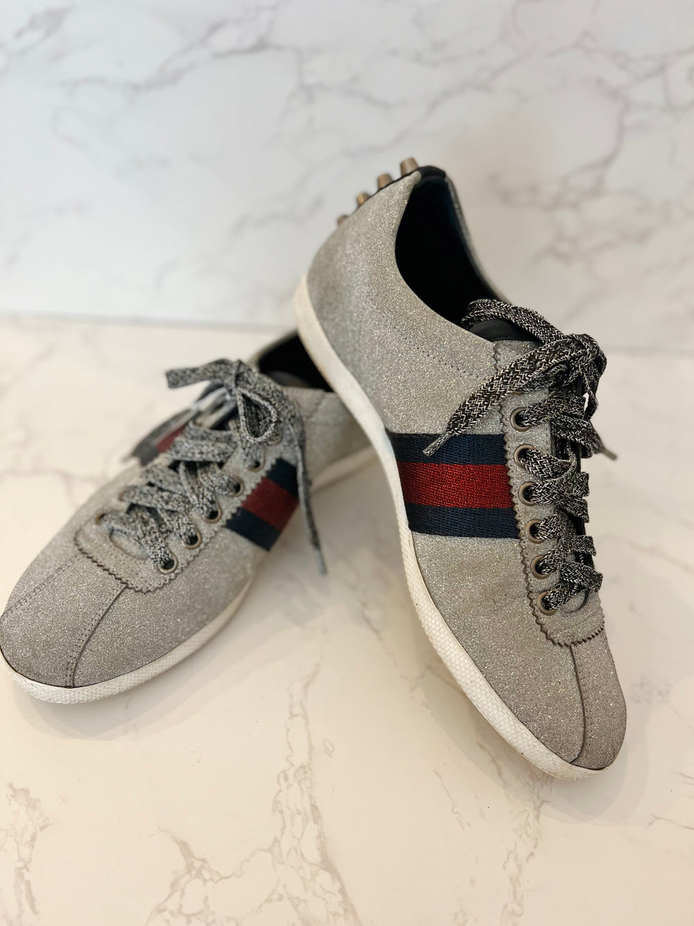 Pre Loved Gucci Silver Glitter Bambi Low Top Sneakers - Size 5