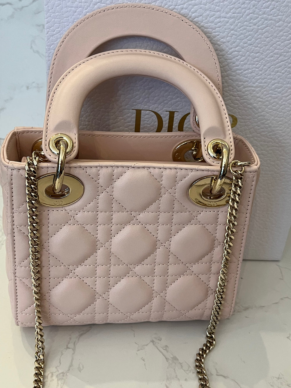 Pre Loved Lady Dior Mini Handbag in Powder Pink with Diamantés (new)