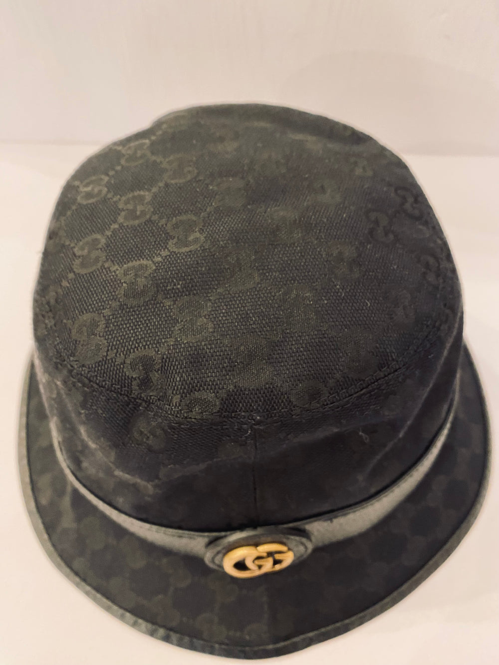 Preloved Gucci Leather Trimmed Canvas Black Bucket Hat size M