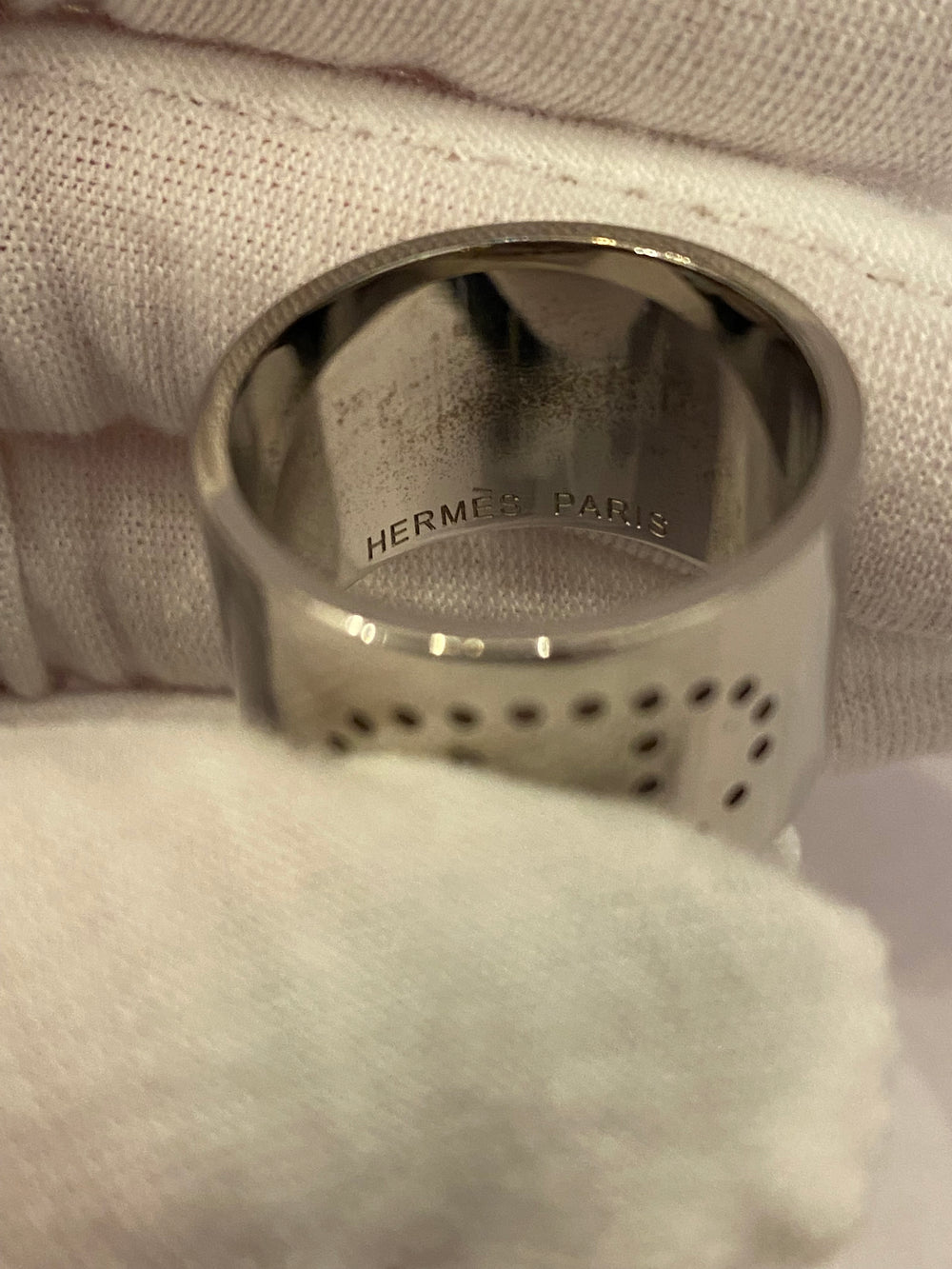 Pre loved Hermes Evelyne Palladium Scarf Ring