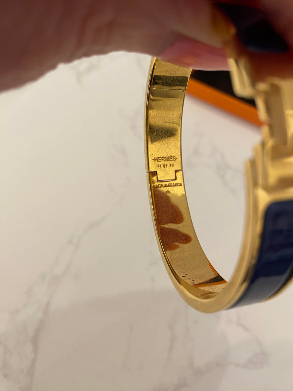 Pre Loved Hermes Blue Enamel Clic H Narrow Bangle size M (excellent)