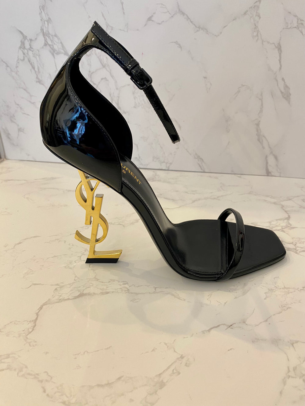 Pre Loved Yves Saint Laurent Opyum Sandals in Black Patent Size uk7