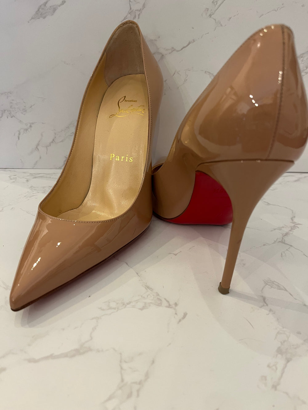 Pre Loved Christian Louboutin Nude Patent Heels uk3.5 **RESERVED ME**
