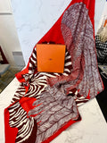 Pre Loved Hermes Zebra Pegasus Limited Silk Scarf in Orange & Dark Brown 90cm (New)