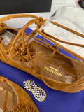 Pre Loved Aquazurra Sunshine Brown Suede Pom Pom Lace up Sandal/ Shoes UK4.5
